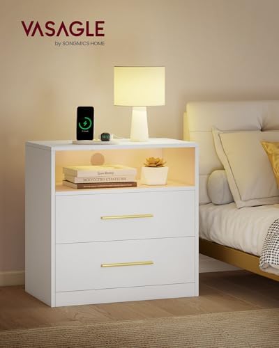 VASAGLE 23.6‑Inch Wide Nightstands, Set of 2, LED Lights, 2 Drawers