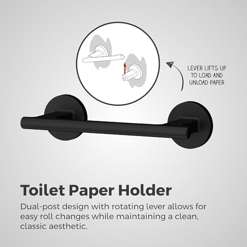 Pfister Capistrano Wall Mounted Toilet Paper Holder - Matte Black Metal Bathroom Tissue Roll Holder with Concealed Screw Installation for Modern Farmhouse Decor BPHCSO0B