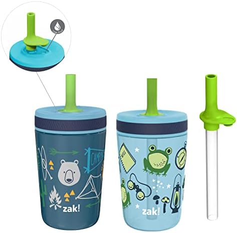 Zak Designs Campout Camping Kelso Leak-Proof Toddler Straw Cups, 3pc Set