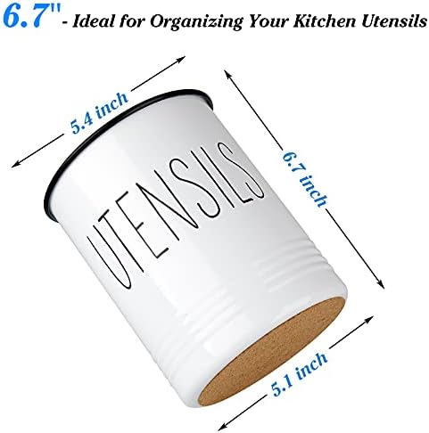 Bivvclaz Kitchen Utensil Holder, 6.7" Utensil Holder for Kitchen Counter, Cooking Utensil Crock with Cork Bottom, Modern Farmhouse Decor, Countertop Utensil Storage Caddy Organizer, White