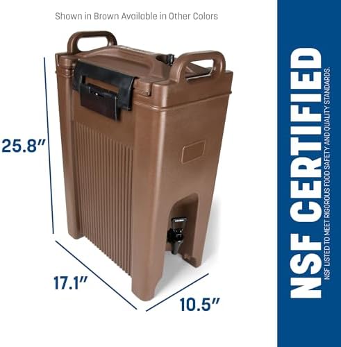Carlisle FoodService Products 5-Gallon Insulated Beverage Dispenser, Cateraide, Food-Grade with Handles, Rugged PE Shell with PU Insulation for Coffee, Tea and Hot or Cold Drinks, Brown - Made in USA