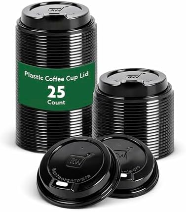 Restaurantware-LIDS ONLY: 25-CT Disposable Black Lid for Coffee and Tea Cups - Fits 8, 12, 16, 20-OZ Cups: Perfect for Coffee Shops, Juice Shops, and Takeout Cup Lid