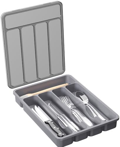 Lifewit Silverware Organizer with Lid, Covered Utensil Tray, 9.5x12.7