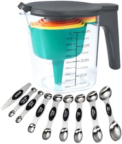 19-Pc Magnetic Measuring Cups and Spoons Set, with Lid, Black