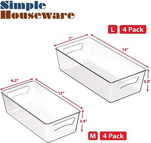 Simple Houseware Pantry Bins Storage Organizer, 8 Packs, (4M/4L)