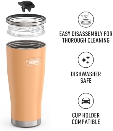 THERMOS Icon Series 24oz Stainless Steel Tumbler with Slide Lock Lid, Leakproof, Fits Cupholder, Dishwasher Safe, Griptec™ Non‑Slip Base, Keeps Drinks Hot 6 Hrs/Cold 22 Hrs, Melon