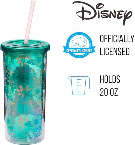 Silver Buffalo Disney Lilo and Stitch Tropical Pattern Plastic Tall Cold Cup with Lid and Straw, 20 Ounces (Pack of 12)