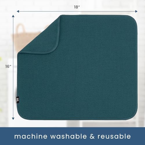 S&T INC. Dish Drying Mat, 16" x 18", Large, Tapestry Blue