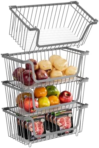 4 Pcs Stackable Wire Baskets,Pantry bin,14.57"L x 7.09"W x 5.12"H