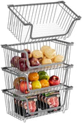 4 Pcs Stackable Wire Baskets,Pantry bin,14.57"L x 7.09"W x 5.12"H