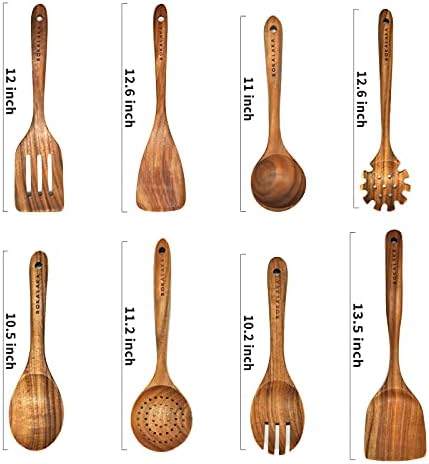 Teak Wooden Spoons for Cooking - 8Pcs Kitchen Utensils Set With Spatulas