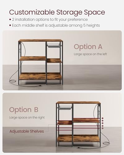 VASAGLE Kitchen Baker’s Rack, Steel Frame, Wire Basket, 6 Hooks