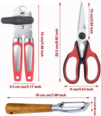 Left Handed Kitchen Scissors Shears，Can Opener, Peeler Set (3 in 1)