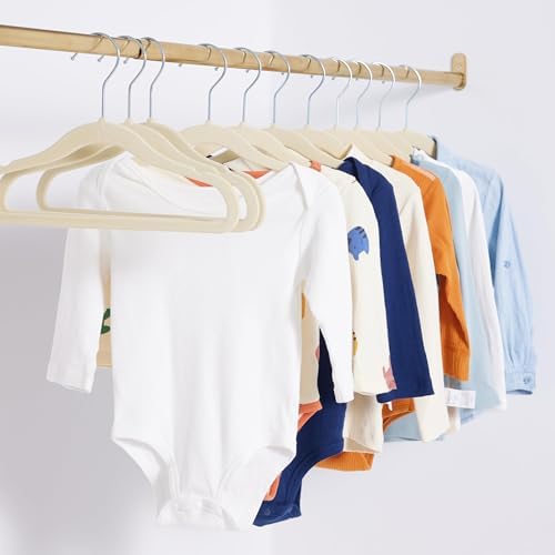 Amazon Basics Kids Space Saving Velvet Non-Slip Clothes Hangers with Shoulder Notches for Infant and Toddler, 11.6", Beige, 50-Pack