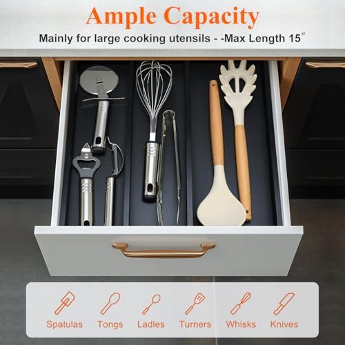 Expandable Black Bamboo Kitchen Utensils Drawer Organizer Silverware Tray
