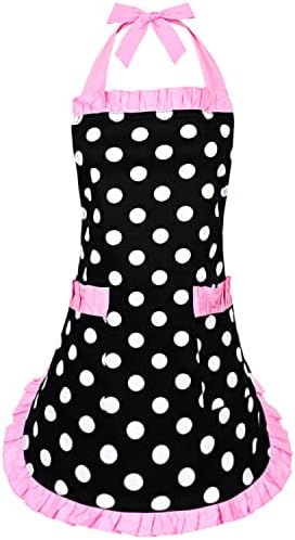 Violet Mist Vintage Apron Pockets Women Cute Polka Dot Retro Stylish Apron
