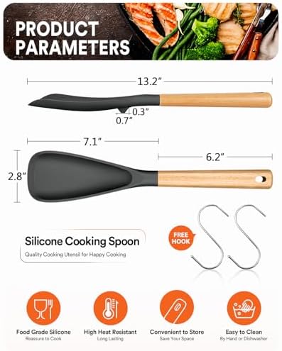 Badiano Silicone Cooking Spoon for Nonstick Cookwares, Multi-function,13.4"
