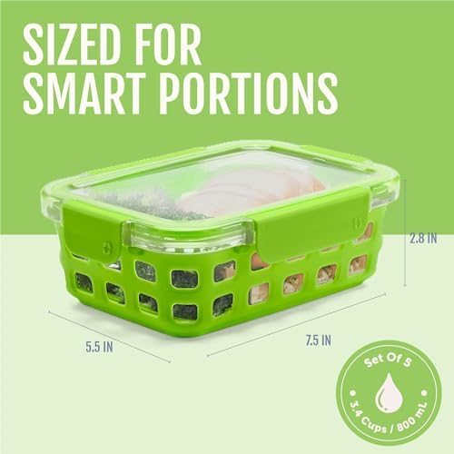Ello Duraglass 3.4 Cup Glass Meal Prep Containers, 10 Pc, 5 Pack, Fruit