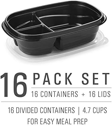 Rubbermaid 32-Piece Food Storage Containers with 2 Compartments and Lids for Lunch, Meal Prep, and Leftovers, Dishwasher Safe, 4.7-Cup, Black
