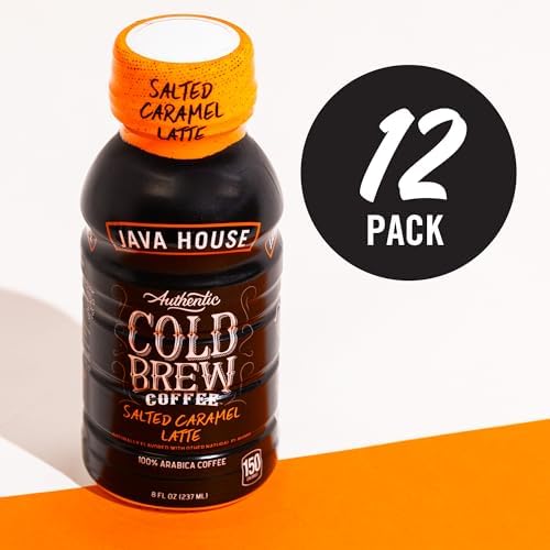 Java House Cold Brew Coffee Ready to Drink Bottles - Salted Caramel Latte - Pack of 12 8oz Bottles - 100% Arabica Coffee