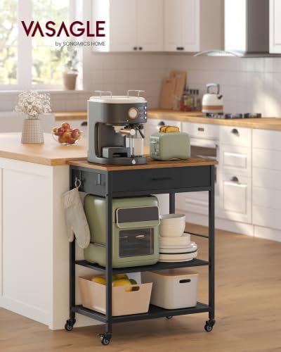 VASAGLE Kitchen Island Cart with Storage, Drawer, Adjustable Shelf, 2 Hooks