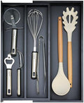 Expandable Black Bamboo Kitchen Utensils Drawer Organizer Silverware Tray