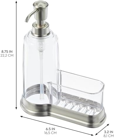 iDesign Plastic Kitchen Sink Caddy with Soap Dispenser, Clear/Brushed