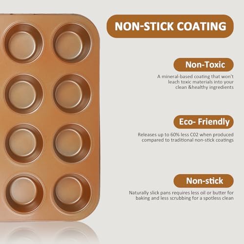 KOOMADE 10PCS Nonstick Baking Pans Set - Bakeware Sets for Cooking, Oven and Dishwasher Safe, Non Toxic, Includes Cookie Sheets for Baking, Muffin Pan, Bread Pan, Cake pan, Loaf Pan, Roasting Pan Gold