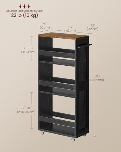 VASAGLE 4-Tier Slide-Out Storage Cart, Slim Kitchen Cart with Wheels