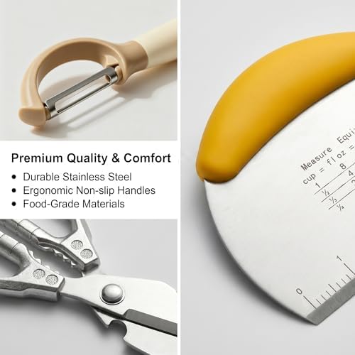 6-Piece Kitchen Utensil Set - Includes Cabbage Shredder, Crinkle Cutter, Dough Scraper, 2 Peelers, and Stainless Steel Kitchen Shears - Ideal Food Prep & Baking Tools (6 PCS-B)