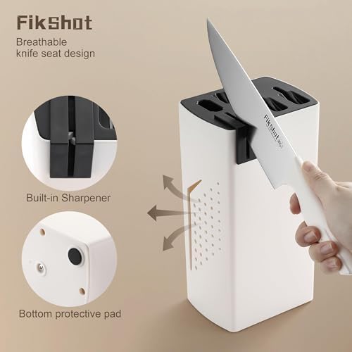 FIKSHOT 6-Piece Kitchen Knife Block Set, Apartment Essentials Knives