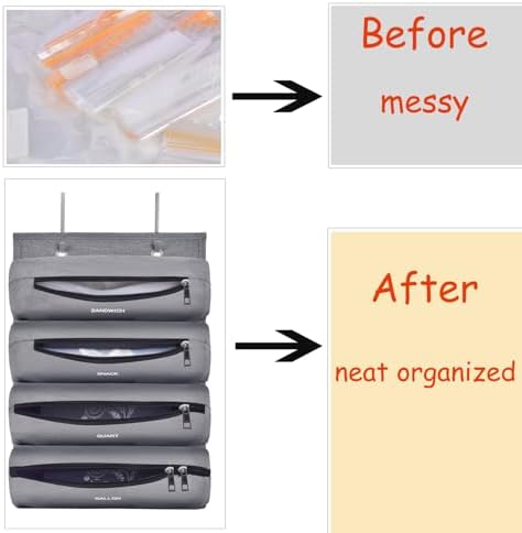 Zipper Bag Organizer Compatible with Gallon, Quart, Sandwich & Snack Food Storage Bag, Kitchen Plastic Bag Storage Organizer for Kitchen RV Camper (Grey)