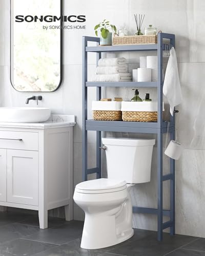 SONGMICS 3-Tier Bamboo Over The Toilet Storage, Adjustable Shelf, 66.9''H