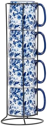 10 Strawberry Street Bella Flora Espresso Demitasse Stack, Set of 4 (Blue Peonies)
