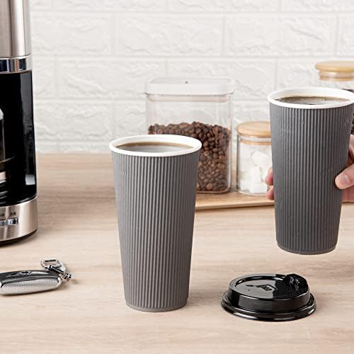 Restaurantware Ripple Wall Coffee Cups 10 Count 20 Ounce Insulated Gray Paper Cups, Rolled Rim Spill-Resistant Disposable Paper Non-Slip for Coffee, Beverages