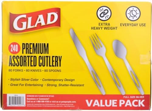 Glad Silver Disposable Cutlery Set, Heavy Duty Plastic, 240 Count
