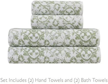 Jessica Simpson – Bath Towel 4 Piece Set, Aziza, Premium Bathroom Décor, Includes 2 Hand Towels and 2 Shower Towels, 100% Cotton & Machine Washable, Frosty Green