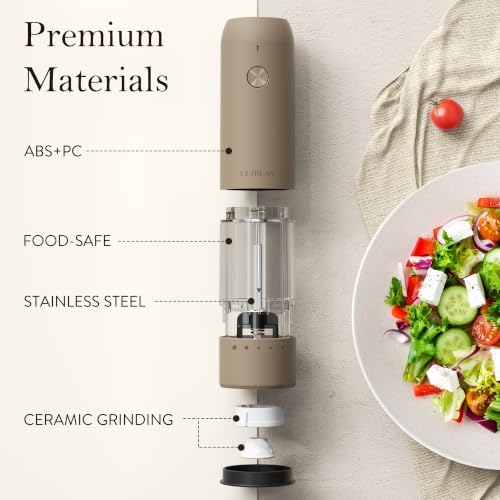 Ultrean Electric Salt and Pepper Grinder Set, Rechargeable,Brown