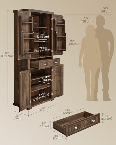 VASAGLE Pantry Cabinet, Freestanding Tall Cupboard with a Drawer