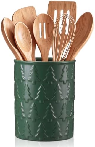 Yungyan Christmas Tree Utensil Holder for Kitchen Holiday, Green, Ceramic
