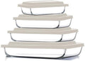 EATEX 8-Piece Deep Glass Casserole Dishes for Oven with Plastic lids, Rectangular Glass Baking Dish Set, Baking Pans for Lasagna, Leftovers, Cooking, Kitchen, Freezer-to-Oven and Dishwasher, Cream
