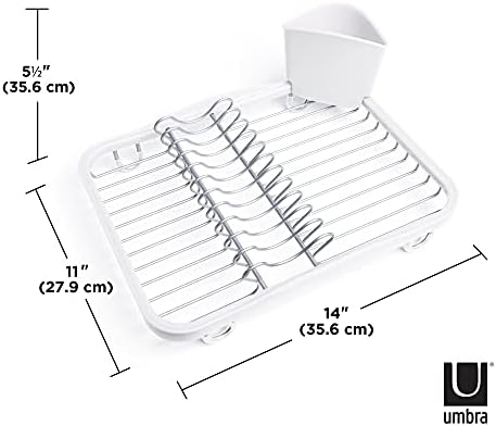 Umbra Sinkin Dish Drying Rack, in Sink or Countertop Drainer, White/Nickel