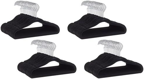Amazon Basics Kids Space Saving Velvet Non-Slip Clothes Hangers with Shoulder Notches for Infant and Toddler, 11.6", Black, 50 Count (Pack of 4)