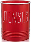 Bivvclaz Kitchen Utensil Holder - 6.7" Utensil Holder for Kitchen Counter - Cooking Utensil Crock with Cork Bottom - Red Decor and Accessories - Countertop Utensil Storage Caddy Organizer