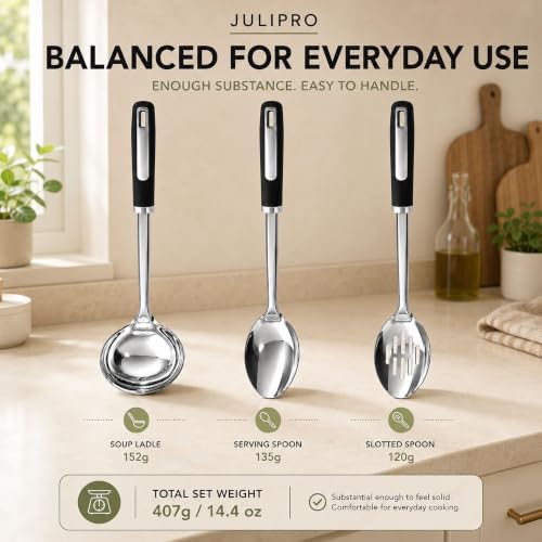 Stainless Steel Cooking Spoon Set,3-Piece Serving,Slotted & Ladle