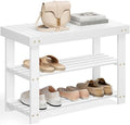 SONGMICS Shoe Rack Bench, 3-Tier Bamboo Entryway Bench, 27.6 Inches Width
