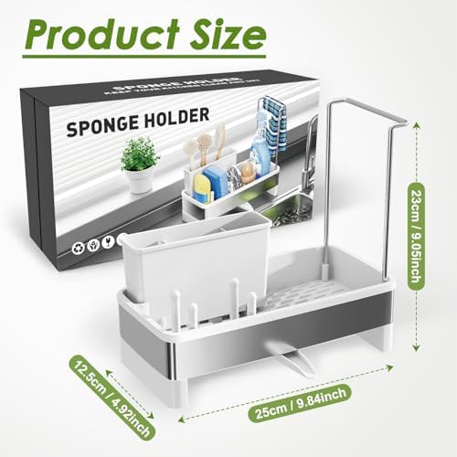 Ewaiira Stainless Steel Sink Caddy, Sponge Holder for Kitchen Sink 9.8″