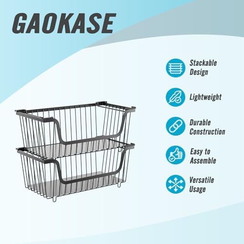 4 Pcs Stackable Wire Baskets Pantry Organizers and Storage Bins,Black