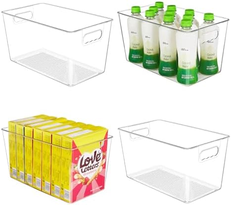 YIHONG 4 Pack Clear Storage Bins, Pantry Organizer Bins with Handle, XL