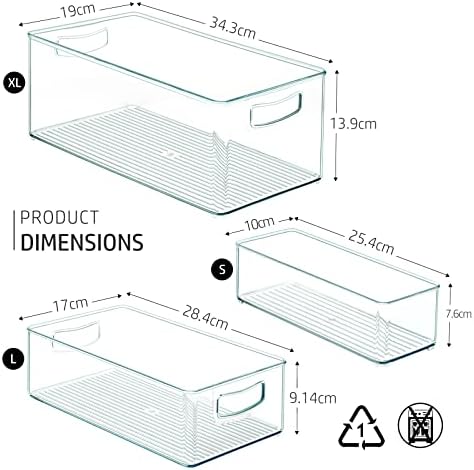 Hudgan 8 PACK Stackable Pantry Organizer Bins (3 Size) - Clear Fridge Organizer for Kitchen, Freezer, Refrigerator, Cabinet - Plastic Storage Container with Handle for Home